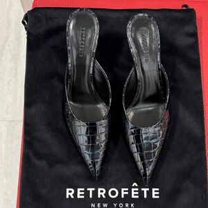 Retrofete Francesca Black Croc-Pattern Heels